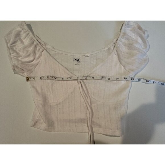 Womens PacSun White Puff Sleeve Ruched Cropped Top – Size M - Picture 3 of 6